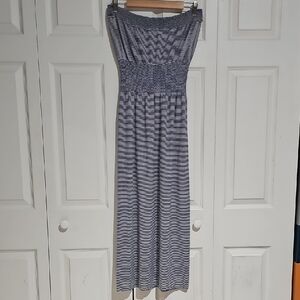 🌊 Lark + Grey Strapless Striped Maxi Dress | Smocked Bodice | Size S/M